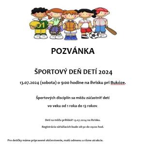 Športový deň detí 13.07.2024 so zmenou v čase konania o 9:00 hodine