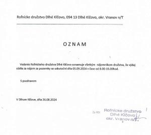 RD Dlhé Klčovo - nájom za pôdu