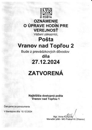 Zatvorená pošta 27.12.2024 1