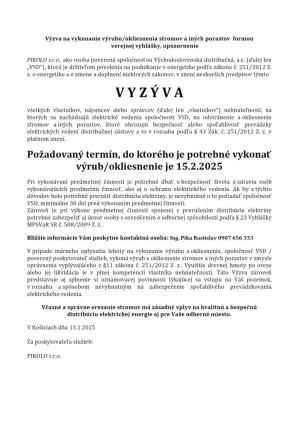 Oznámenie o plánovanom výrube drevín, krovitých porastov - VSD