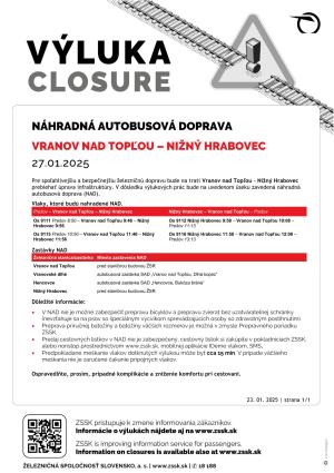 Výluka Vranov nad Topľou - Nižný Hrabovec 27.01.2025