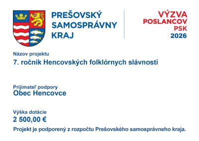 Hencovské folklórne slávnosti podporil Prešovský samosprávny kraj